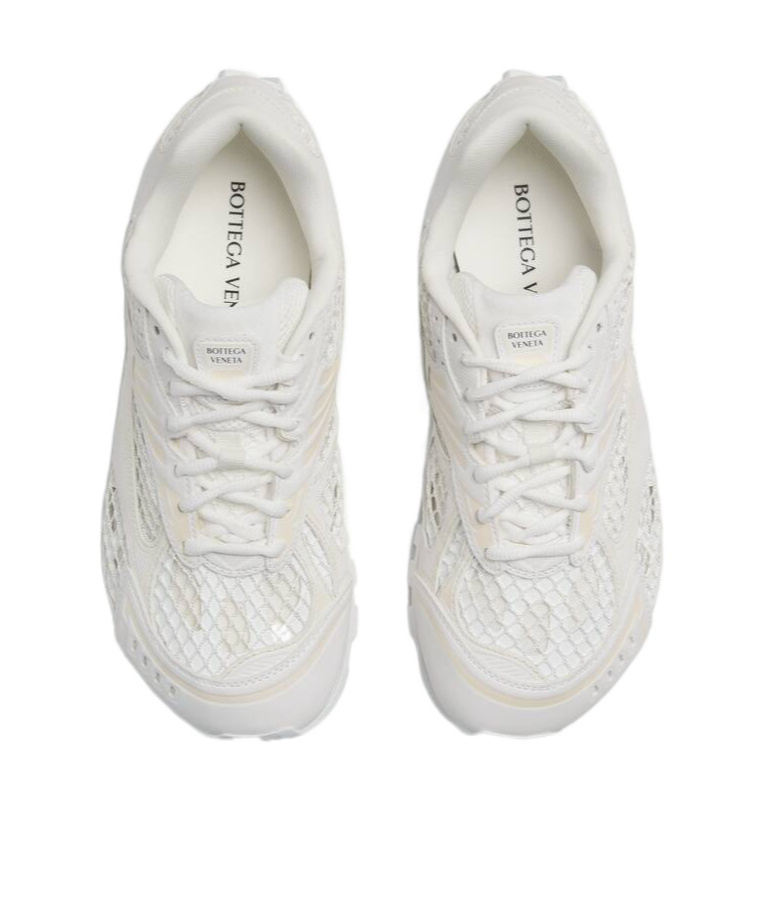 Bottega Veneta Orbit Metallic Net Runner Sneakers In White
