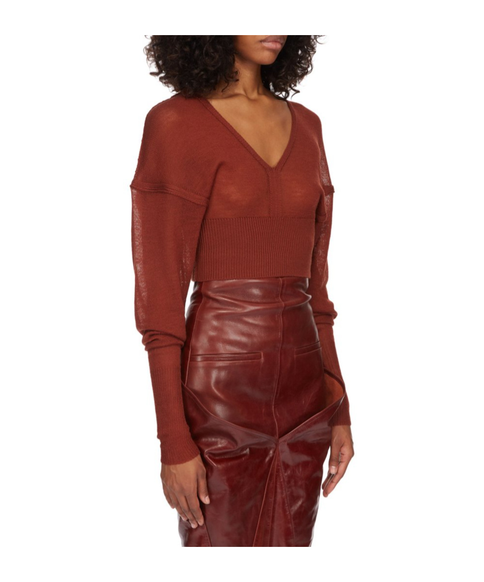 Rick Owens Ls V Fine-knit Cropped Jumper In Red