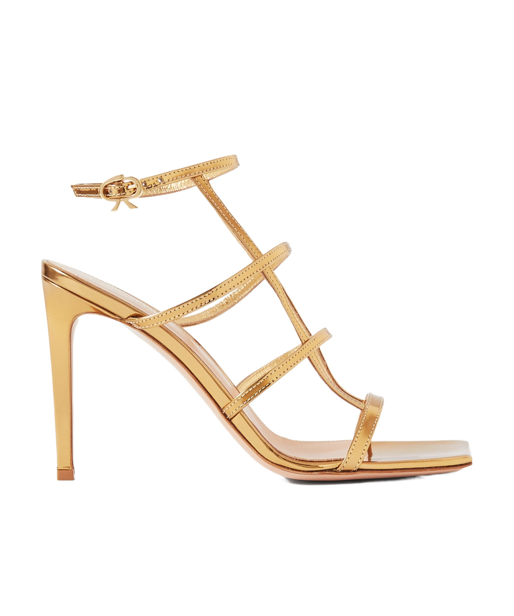 Gianvito Rossi Gold-tone Caged 95mm Patent Leather Sandals In Nude