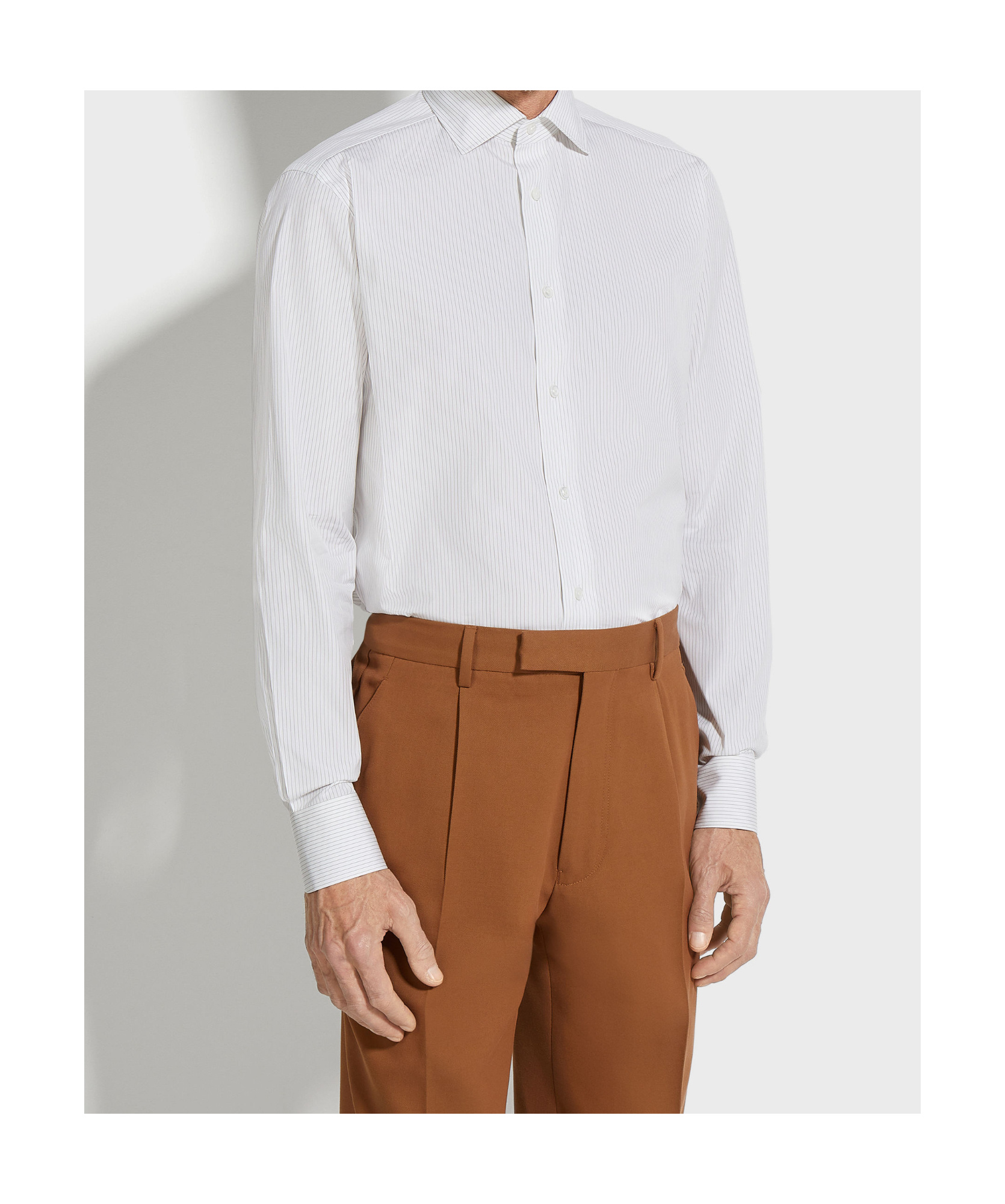 Zegna Light Blue Centoventimila Cotton And Linen Shirt In White