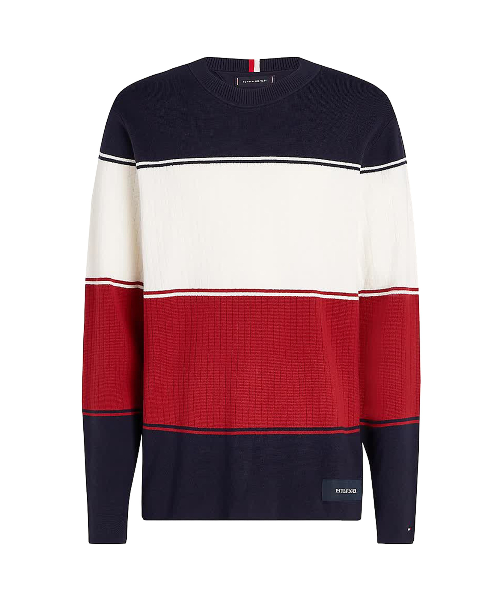 Tommy Hilfiger Colour-blocked Mixed Knit Relaxed Jumper In Black