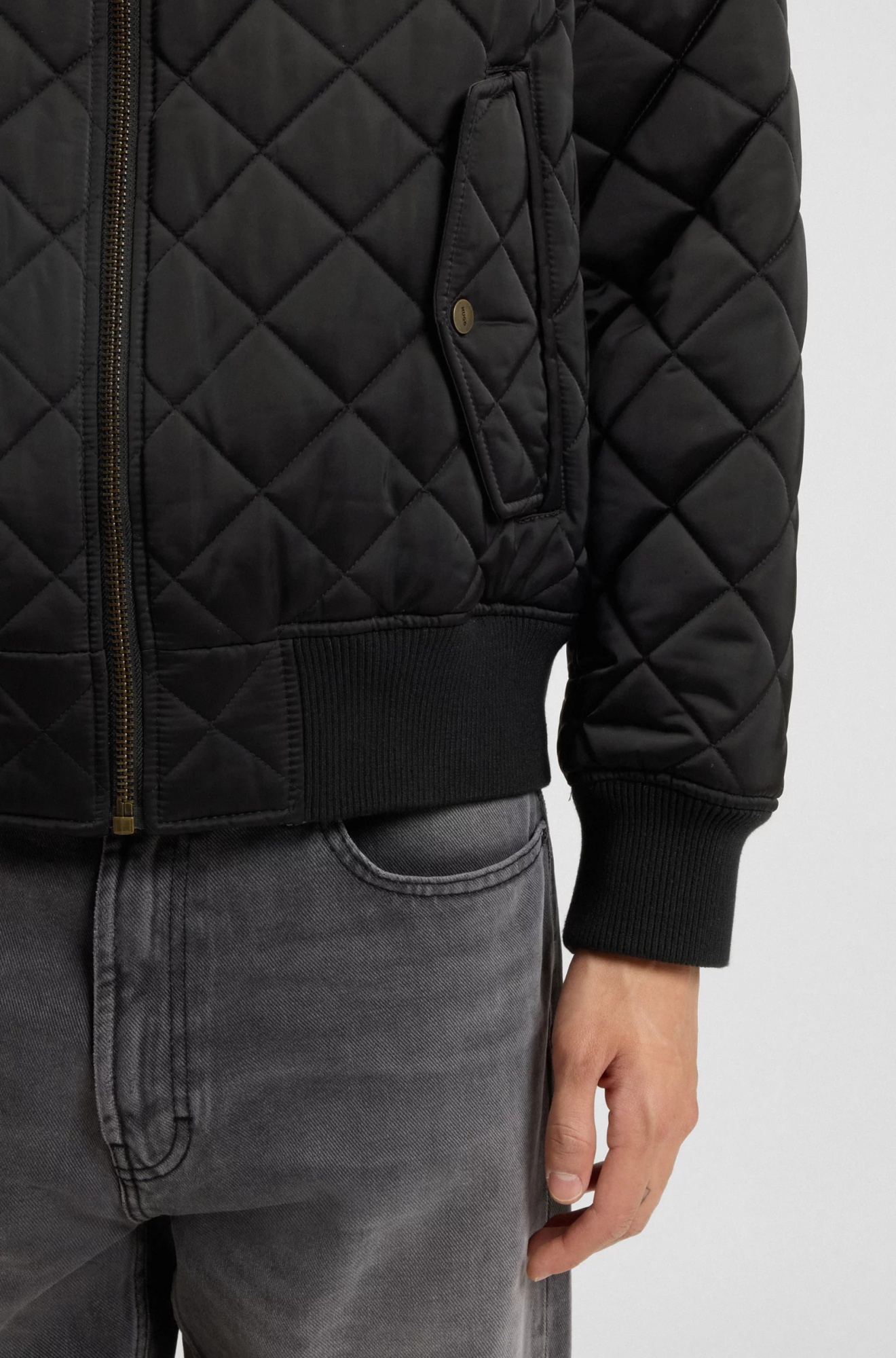 Hugo Boss Waterproof Quilted Satin Jacket In Black
