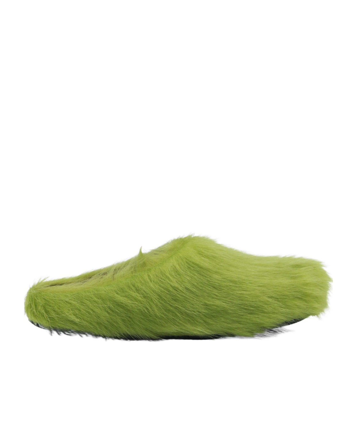 Marni Faux Fur Round Toe Slippers With Heel In Green