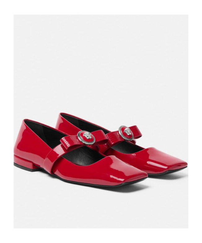 Versace Gianni Ribbon Ballerines In Red