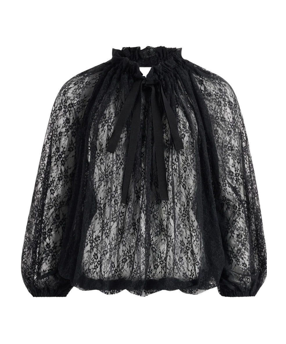 Patou Lace Drawstring Top In Black
