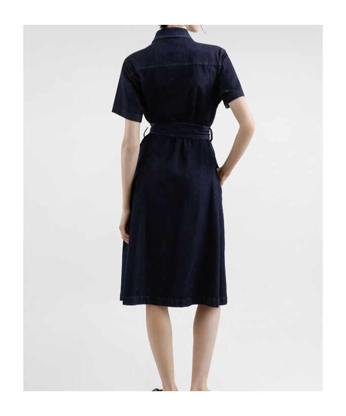 Dolce & Gabbana Silk Denim Shirt Dress In Black