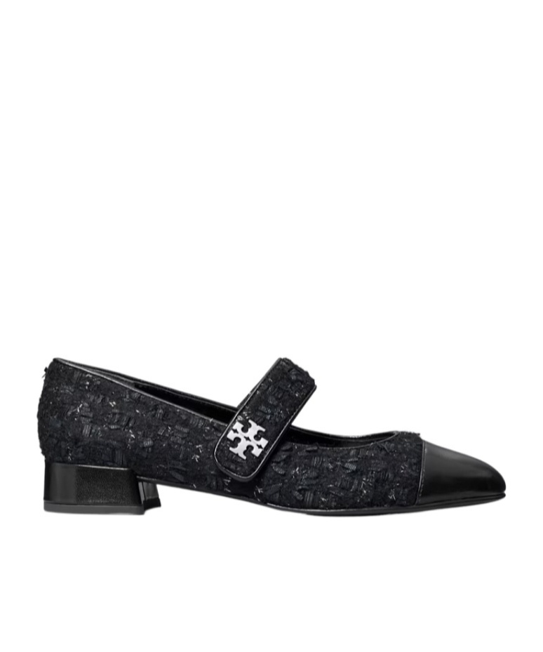 Tory Burch Tweed Cap-toe Ballet Flats In Black