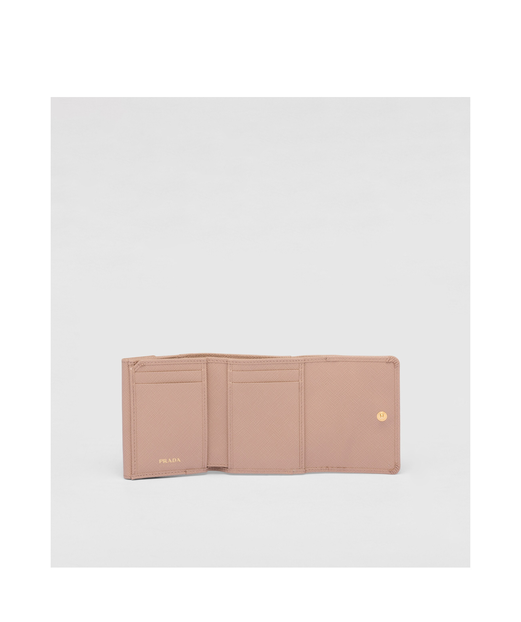 Prada Triangle Bifold Metallic Leather Wallet In Pink