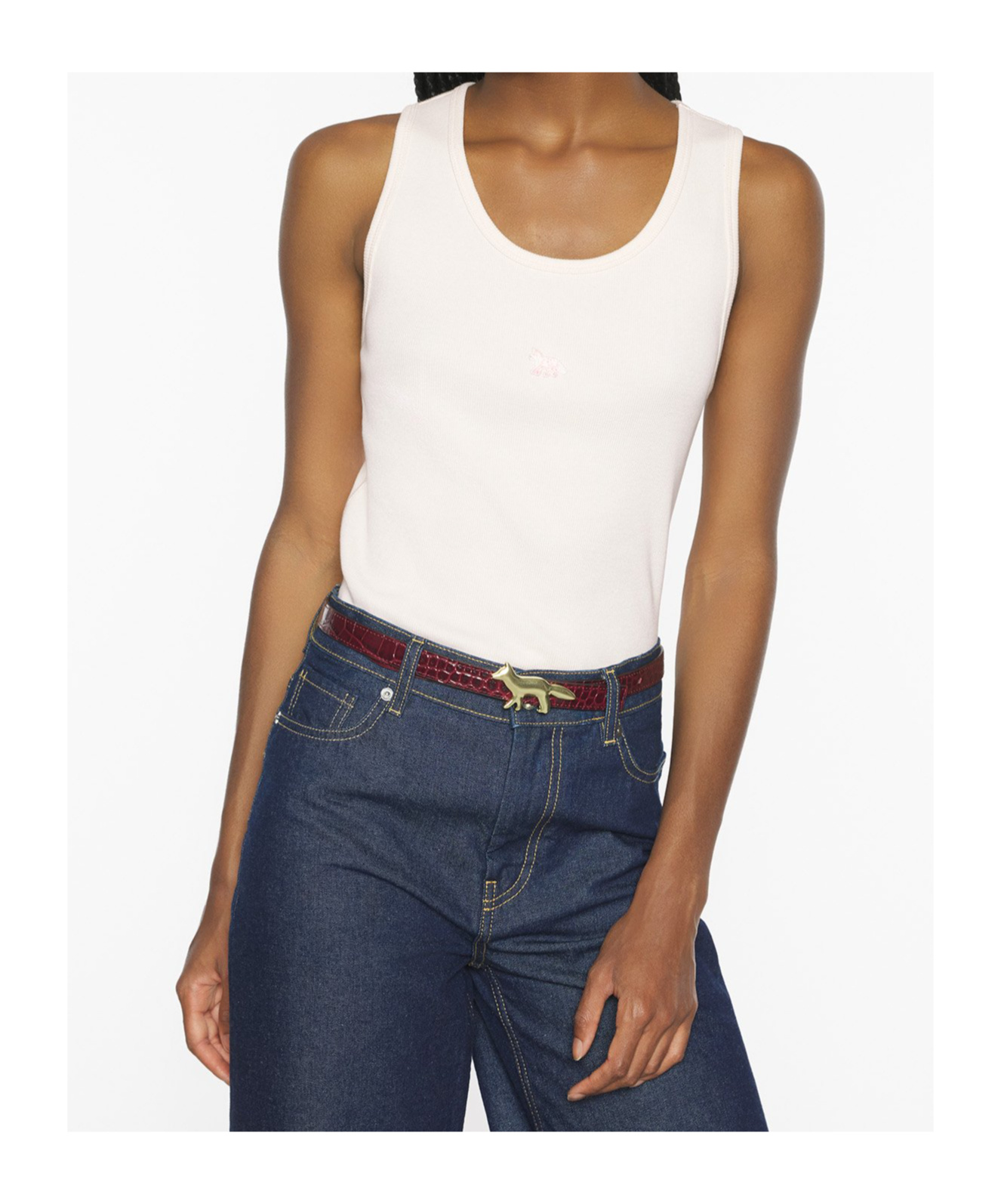Maison Kitsuné Baby Fox-embroidered Ribbed Tank Top In White