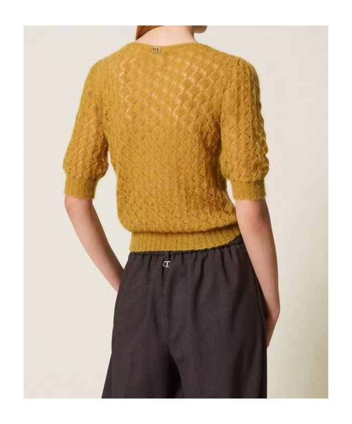 Twinset Crew Neck Short Sleeve Sweater In Yellow