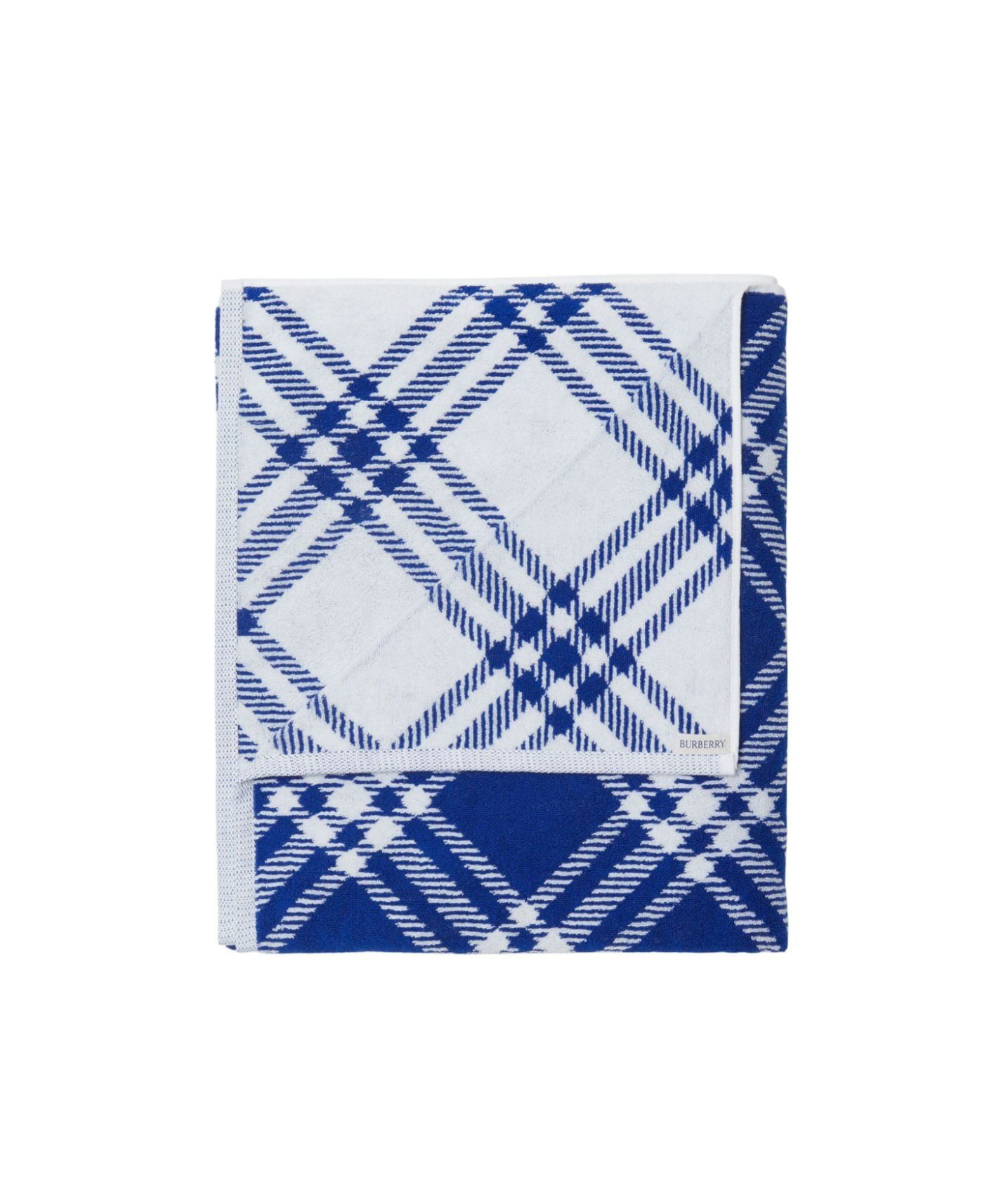 Shop Burberry Check-pattern Cotton Towel In Blue