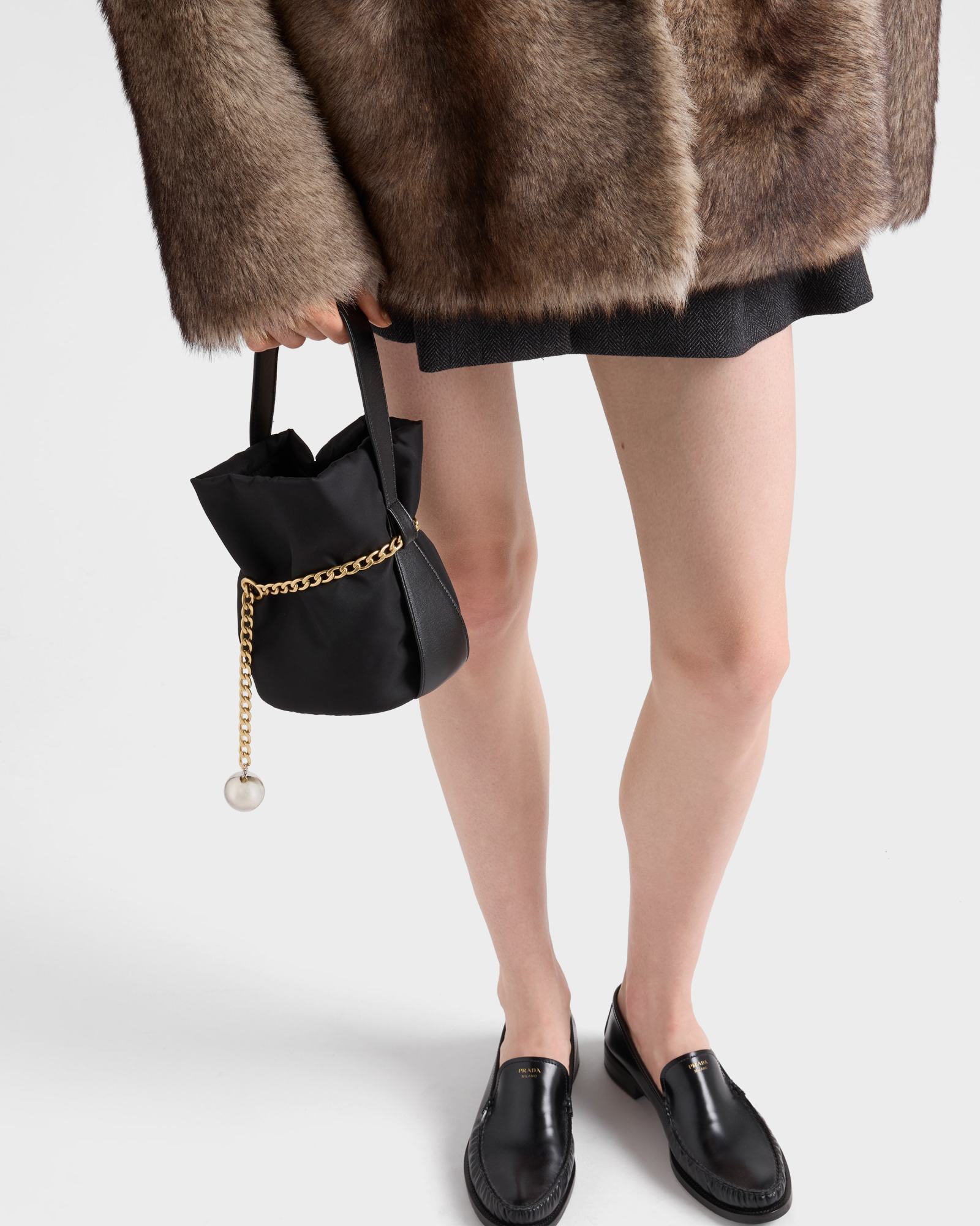 Prada Petit Sac Noir Re-nylon And Nappa Leather Mini Bucket Bag In Black