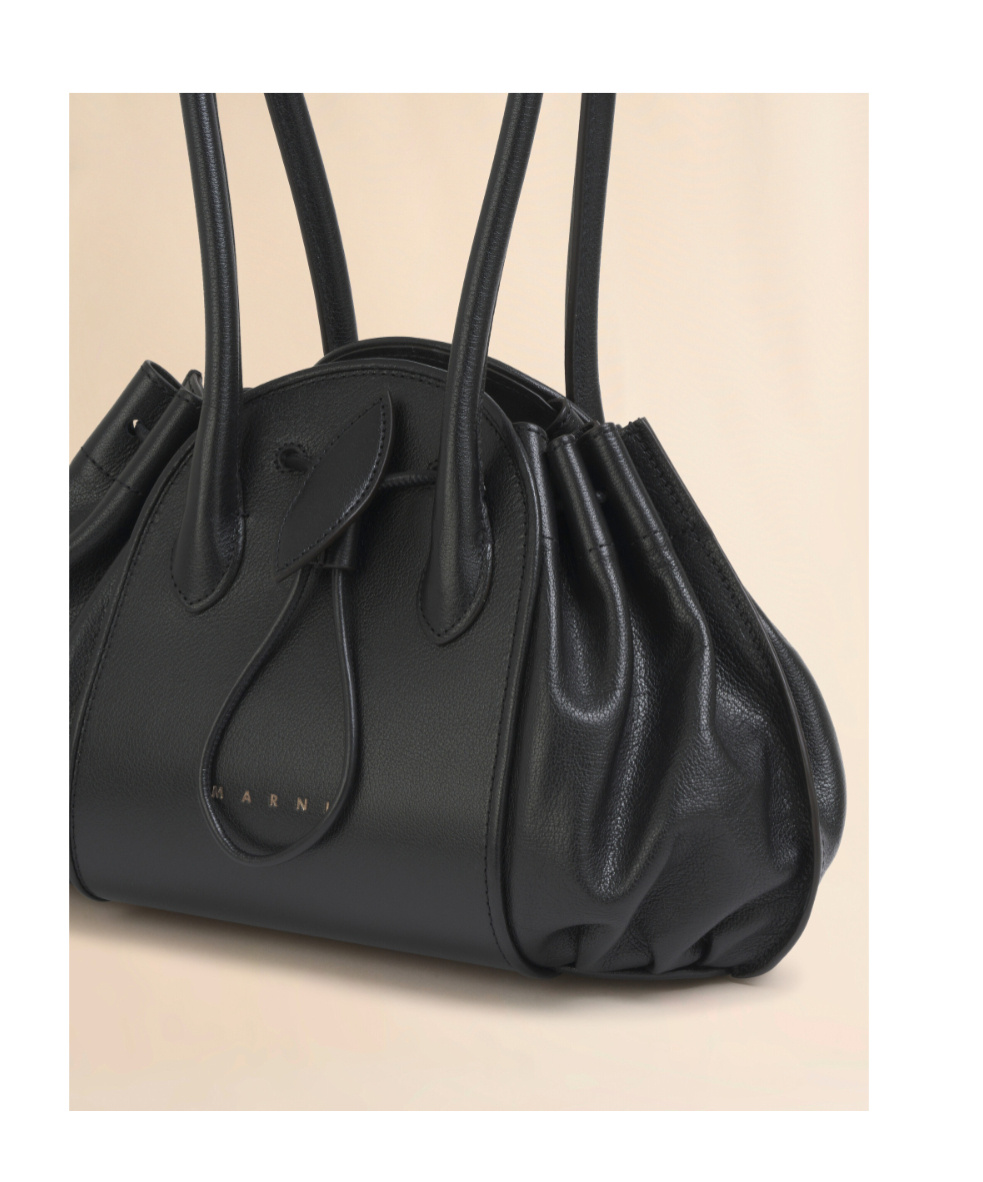 Marni Black Leather Tulipea Shoulder Bag In Black