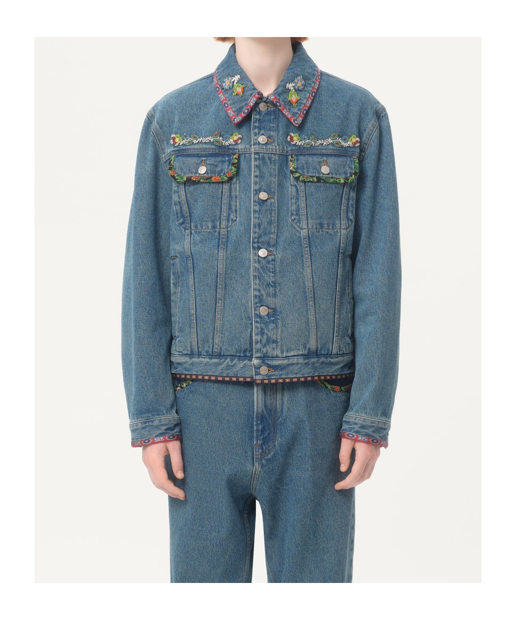 Valentino Denim Jackets Embroideries In Medium Blue