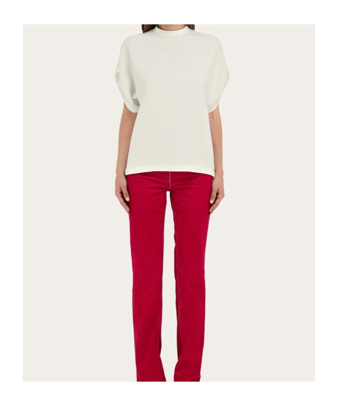 Ferragamo Crew Neck T-shirt With Turned Up Sleeve In White