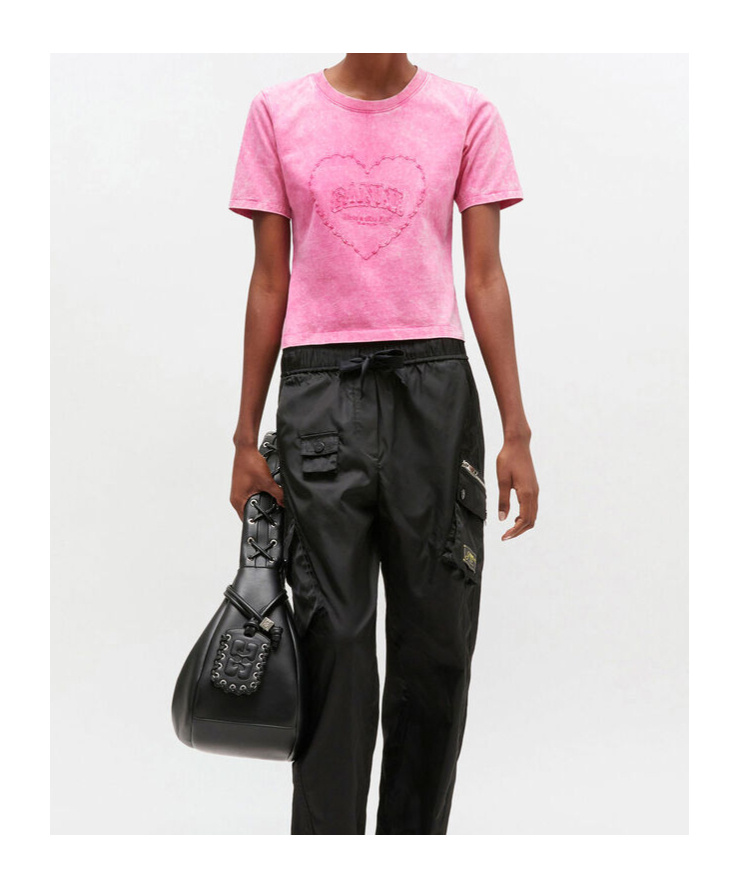 Ganni Heart-embroidered T-shirt In Pink