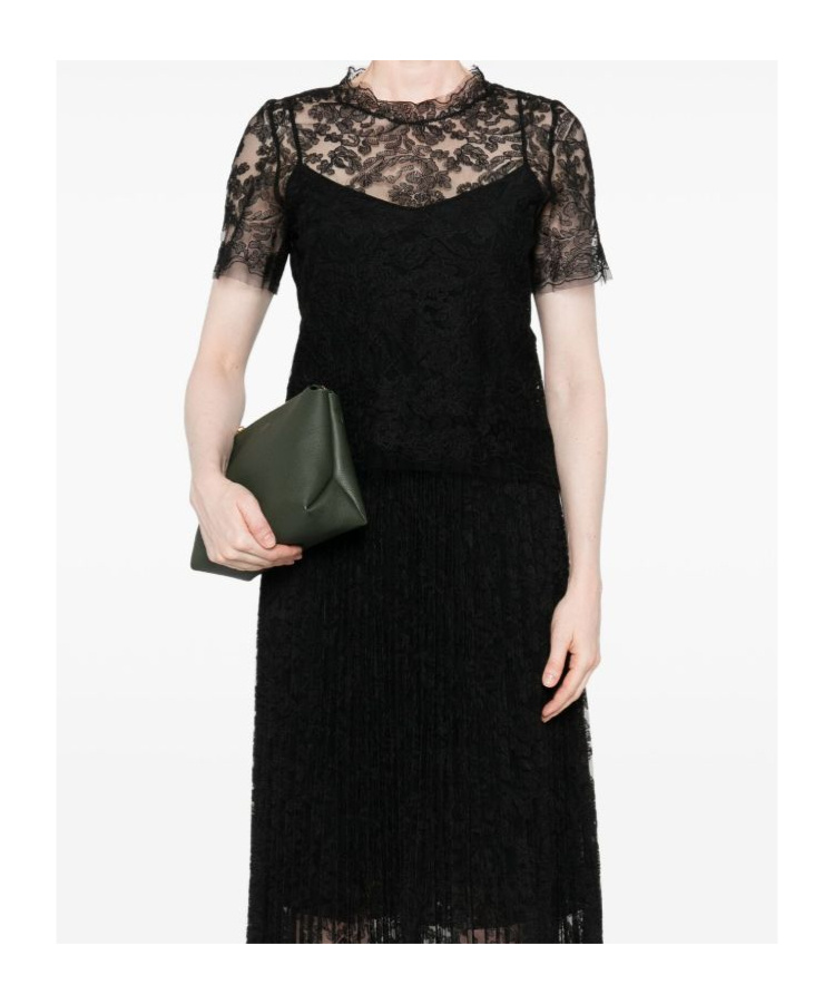 Ermanno Scervino Black Floral-lace Short-sleeve T-shirt In Black