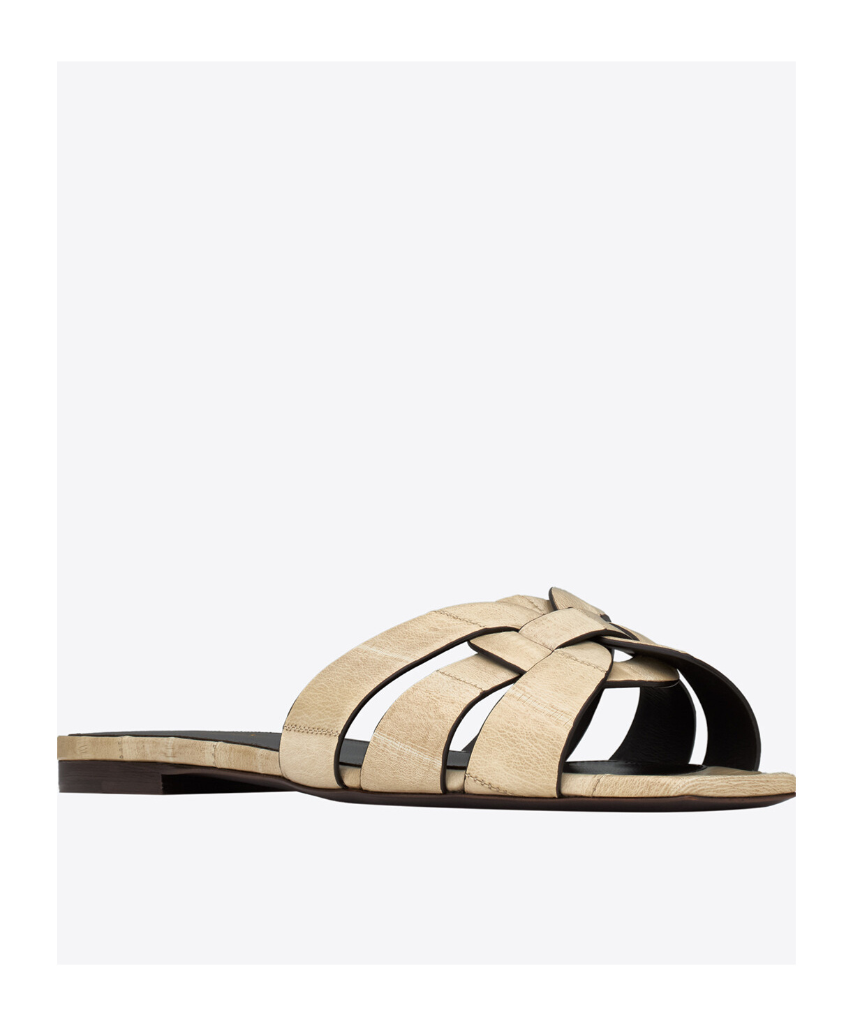 Saint Laurent Tribute Woven Flat Slide Sandals In Nude