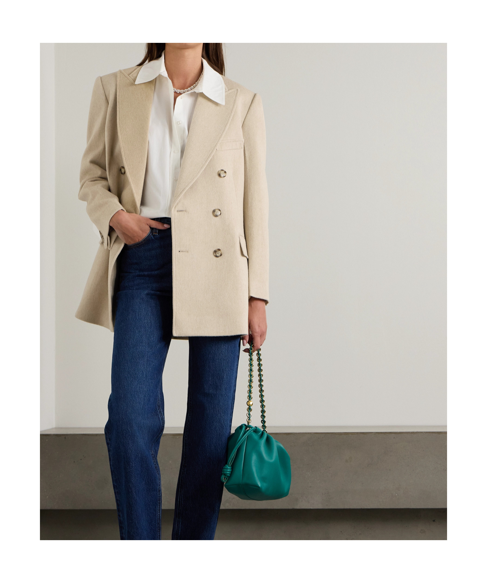 Victoria Beckham Knit Jacket With Double-breasted Lapel Collar In Neutral