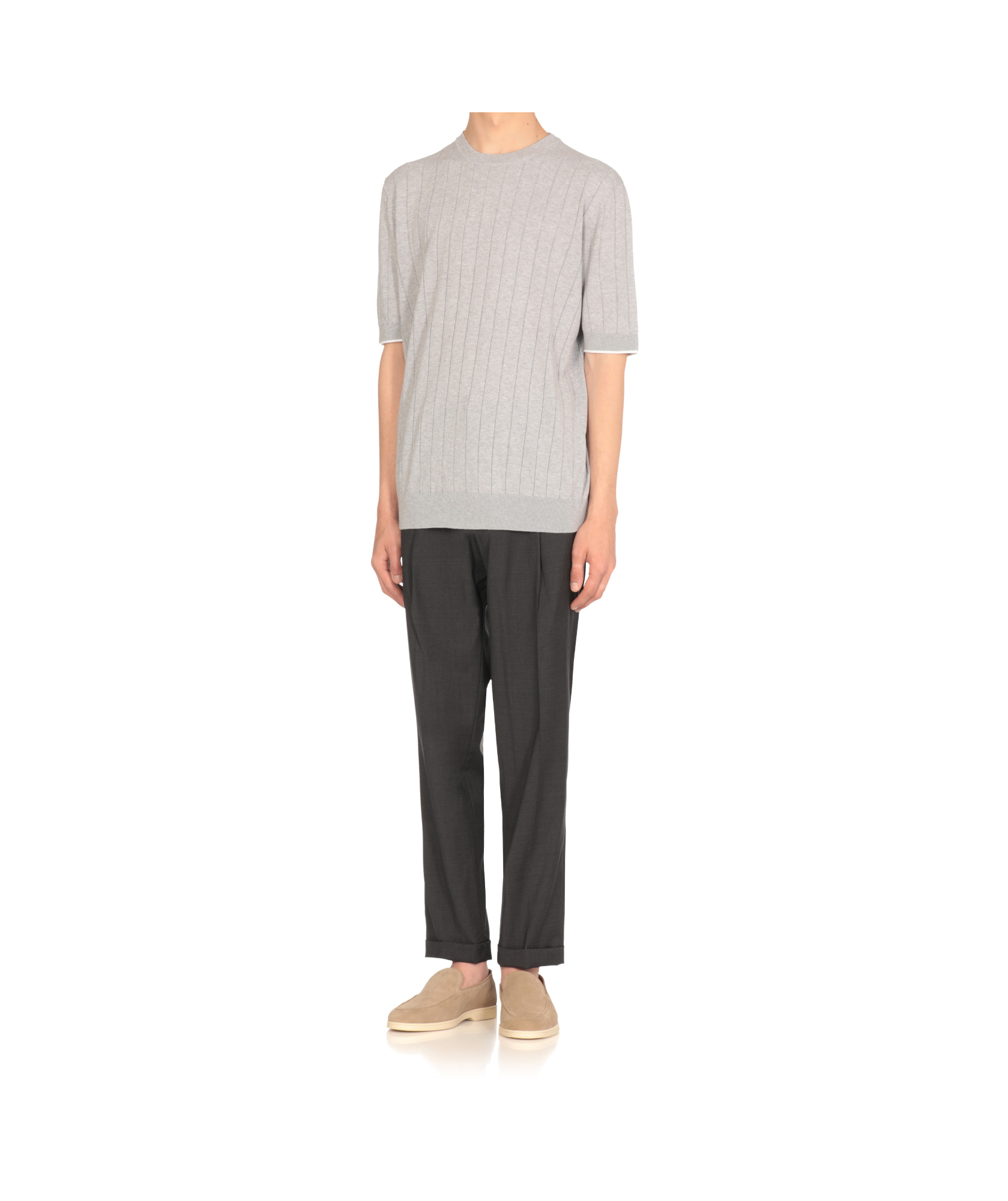 Peserico Ribbed Round Neck T-shirt In Gray