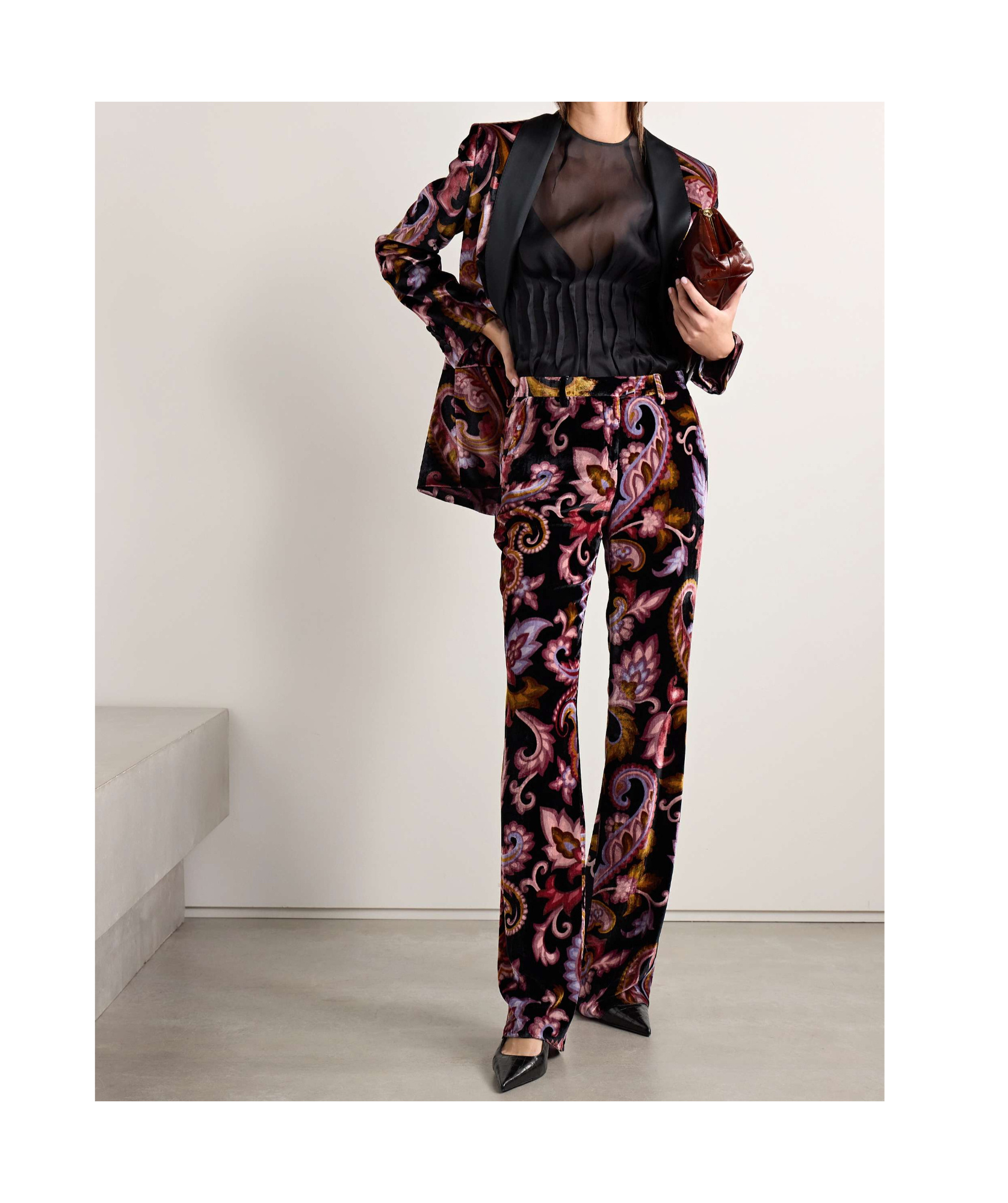 Etro Paisley Print Velvet Pants In Black