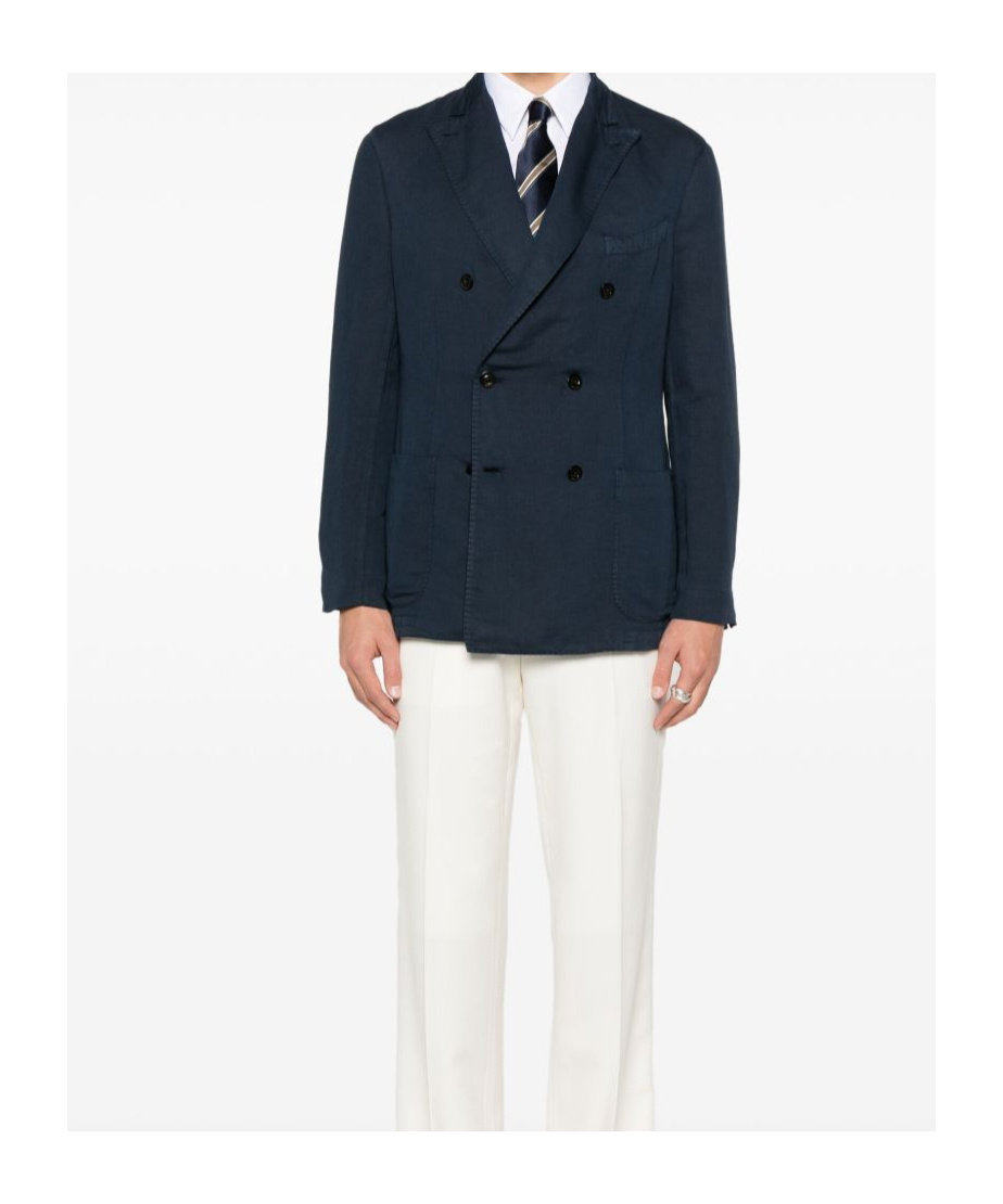 Boglioli Navy Blue Double-breasted Cotton Jacket In Black