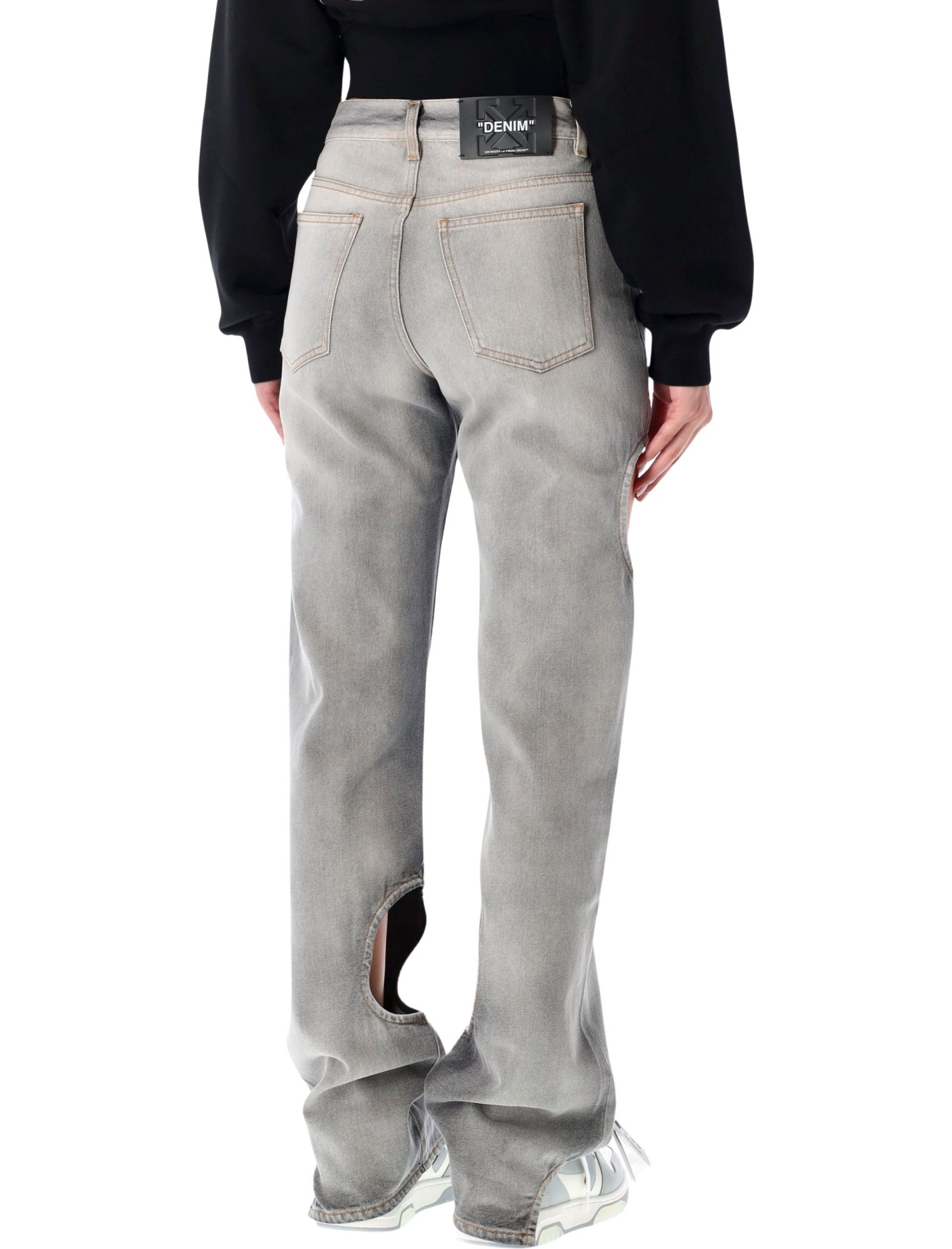 Off-white Cut-out Denim Trousers Featuring Belt Loops In Gray