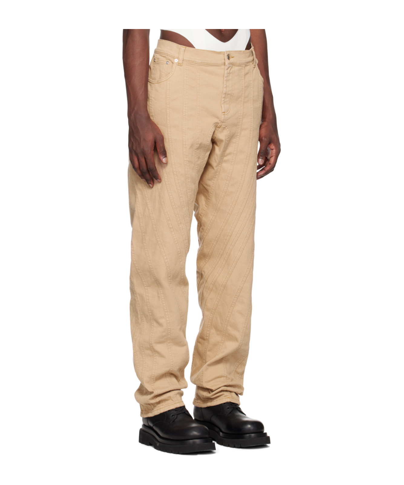Mugler Spiral Design Jeans Pants In Brown