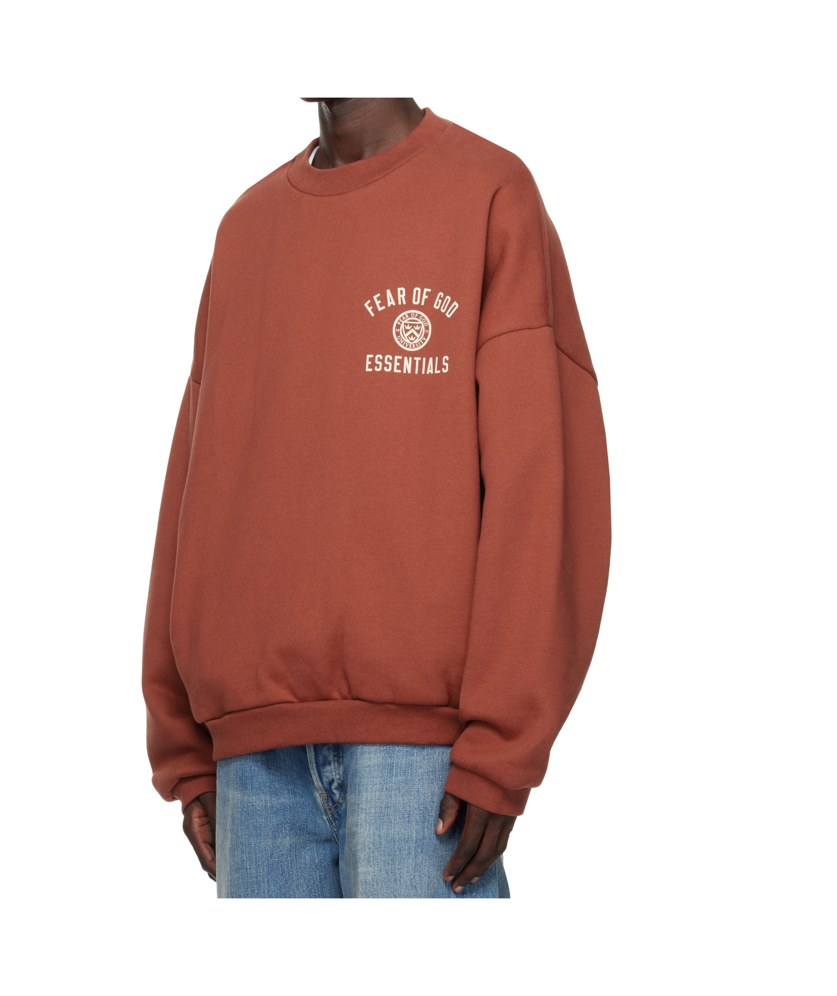 Essentials Red Fleece Crewneck Sweatshirt In Brown