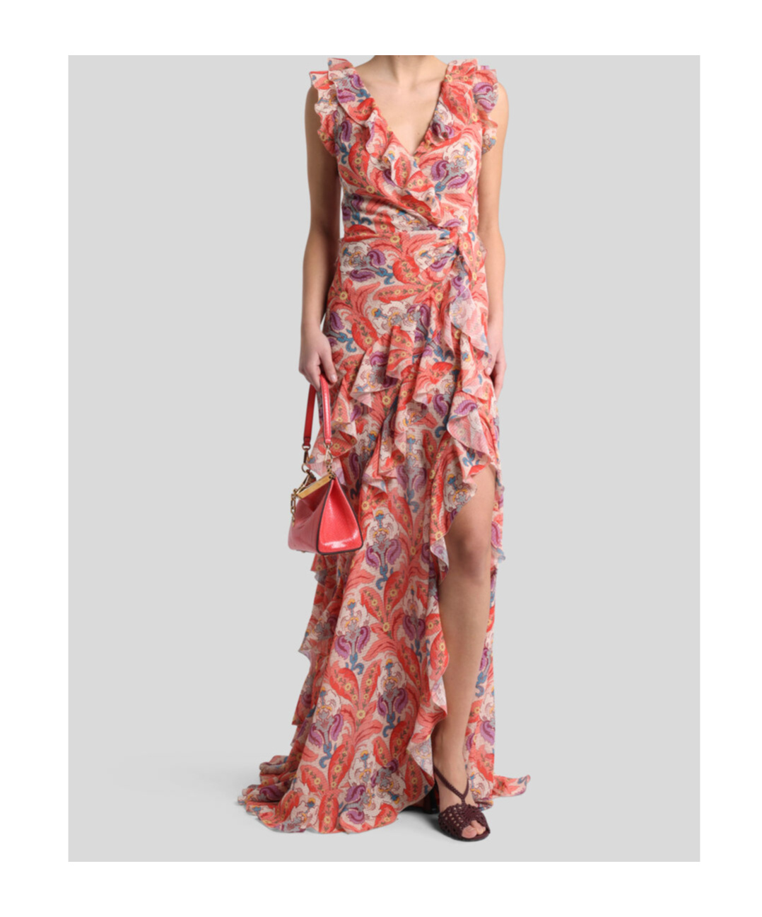 Etro Long Dress With Ruffles And Cut-out