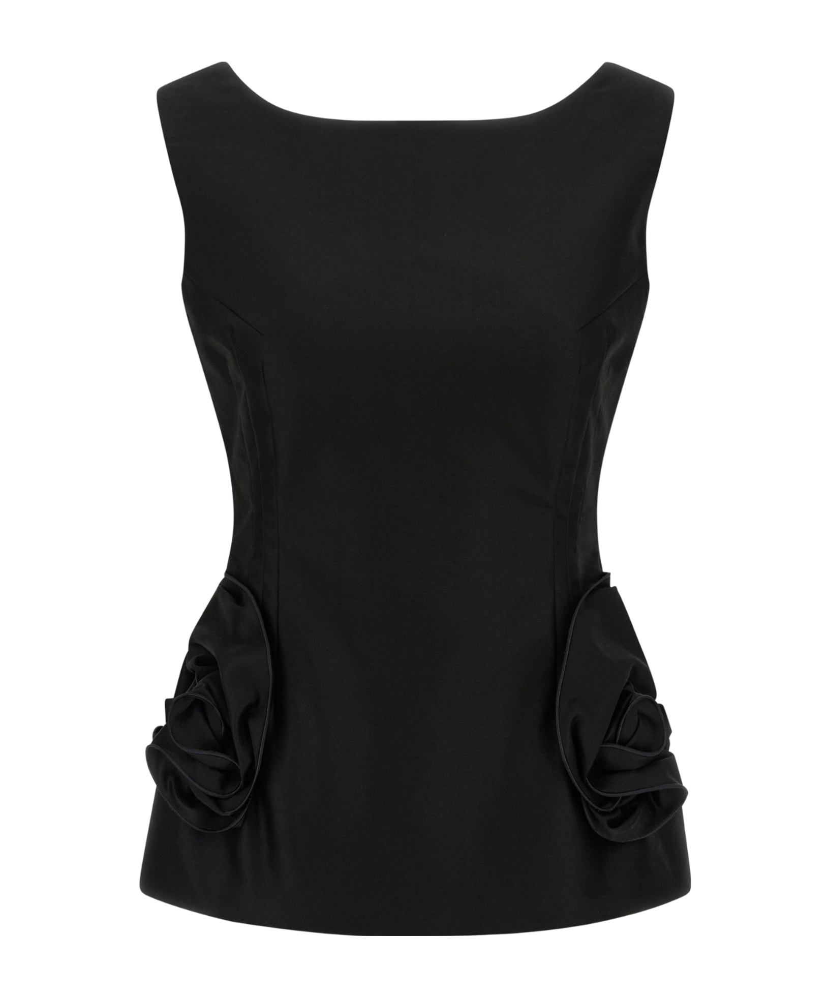 Magda Butrym Hourglass Black Top With 3d Floral Details In Black
