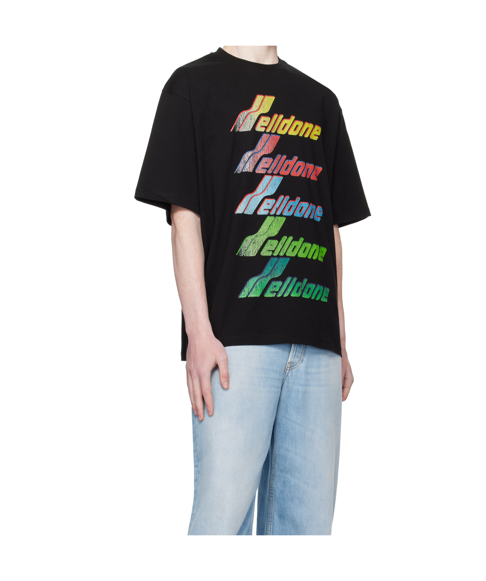 We11 Done Black Multi Rainbow Logo T-shirt In Black