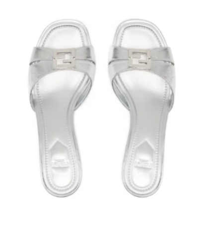 Fendi Fold Leather Mules Metal Detail In White