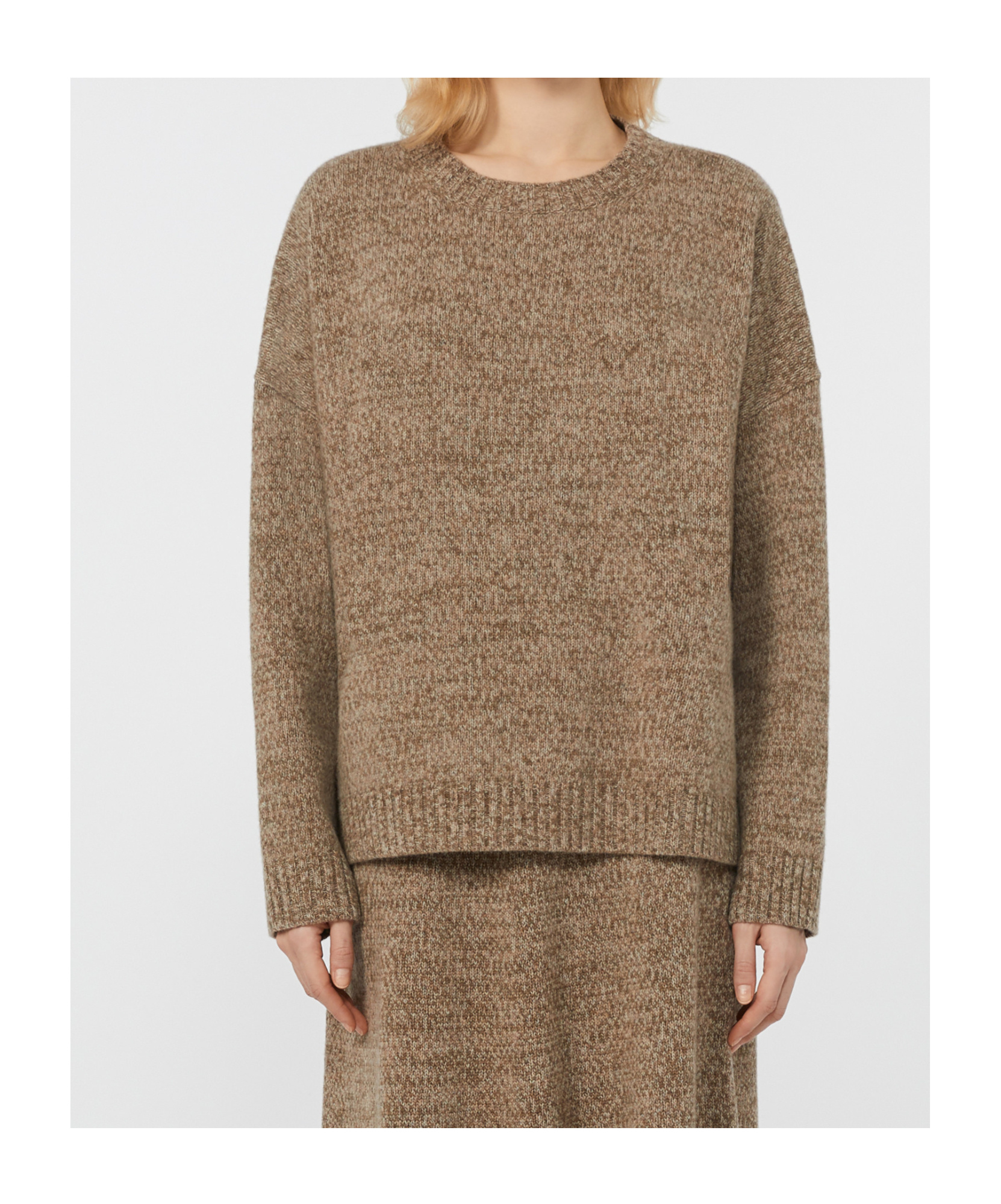 Weekend Max Mara Crew-neck Cotton And Wool Knit Jumper In Brown