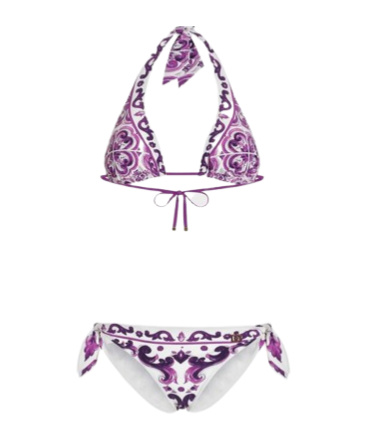 Dolce & Gabbana Women Majolica Print Padded Triangle Bikini Swimsuit In Purple