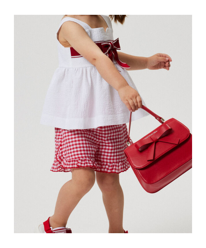 Monnalisa Seersucker Top With Maxi Bow In White