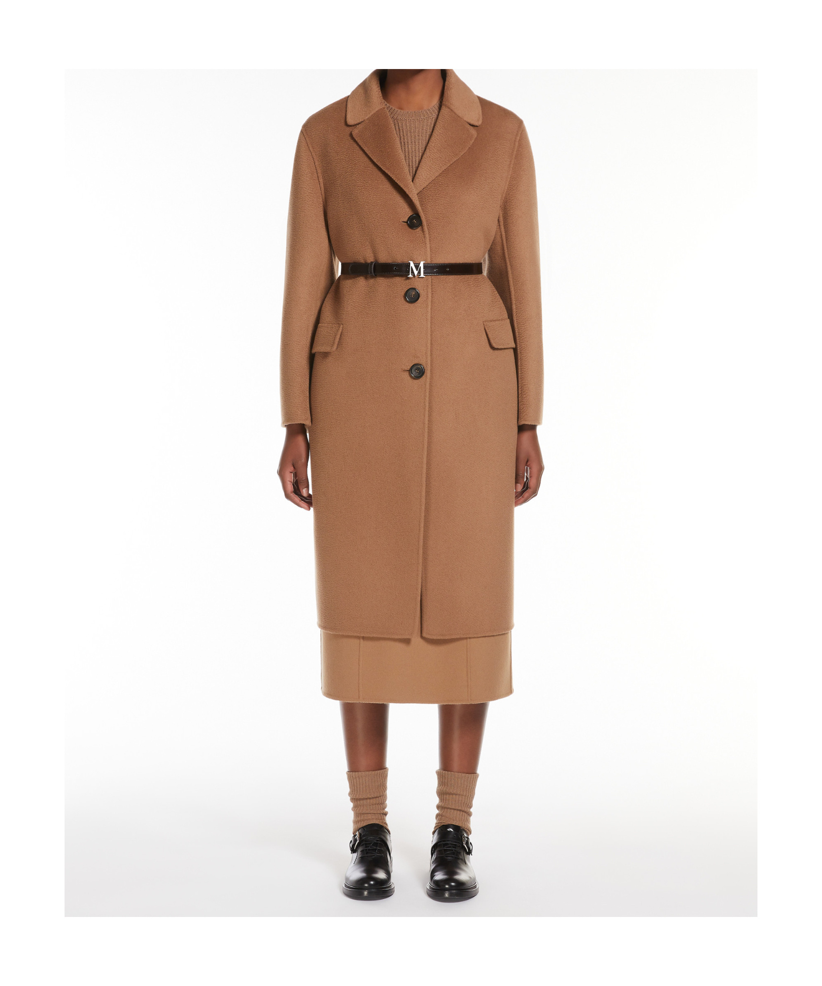 Max Mara Wool Cashmere Medium Long Coat In Brown