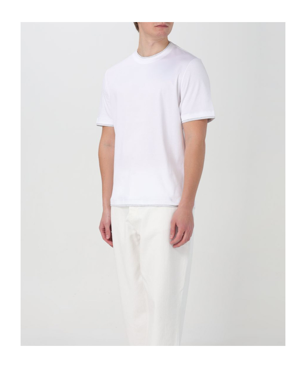 Brunello Cucinelli White Cotton Faux Layering T-shirt In White