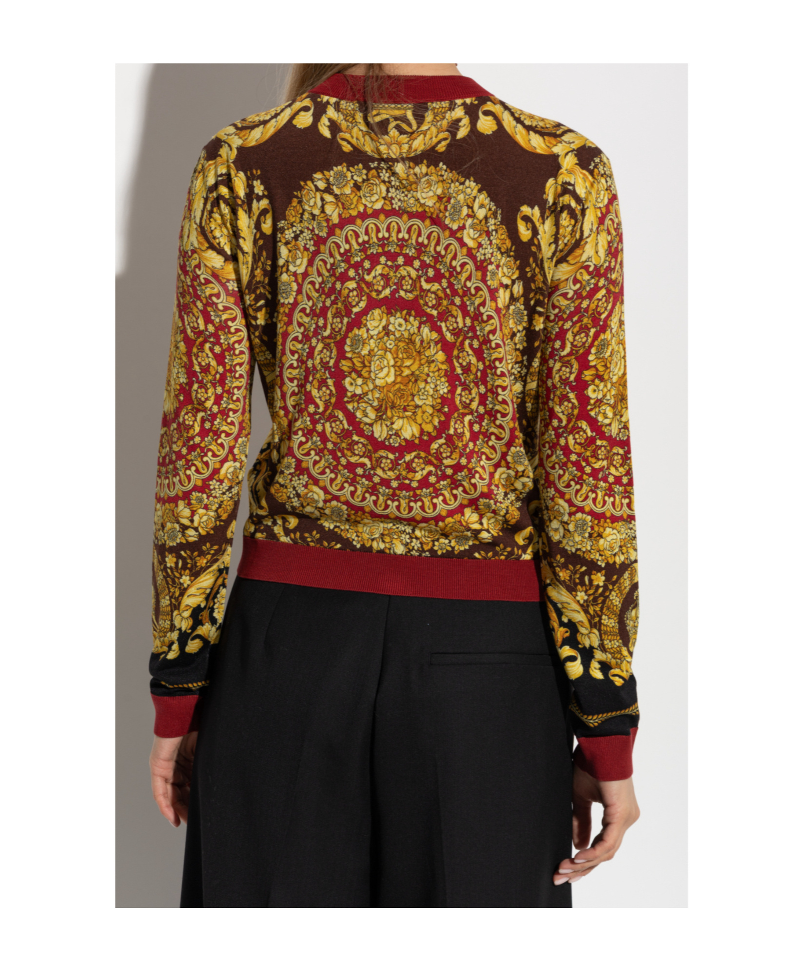 Versace Baroque Silk Knit Cardigan In Multi