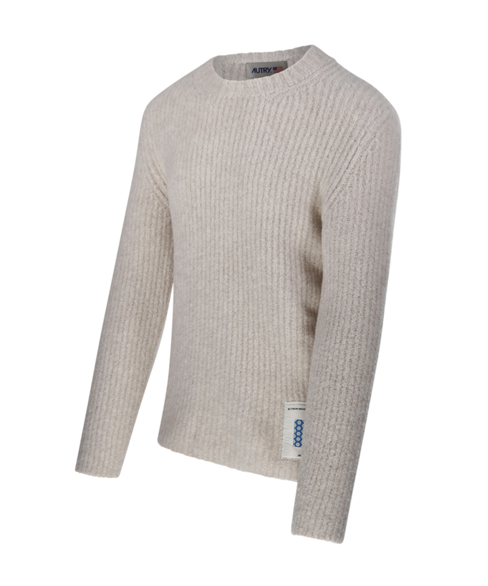 Autry Crew Neck Ribbed Texture Long Sleeves Sweater In Nude