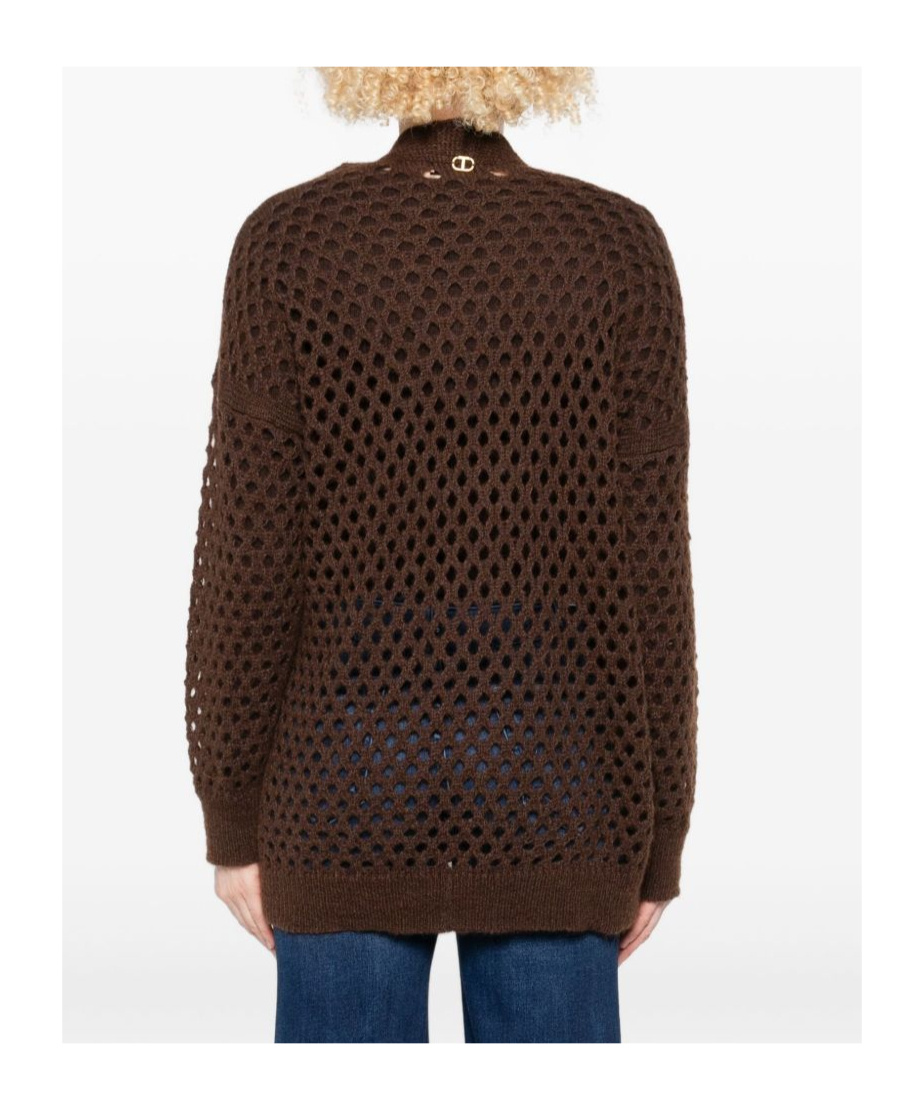 Twinset Button-front Open-knit Cardigan In Brown