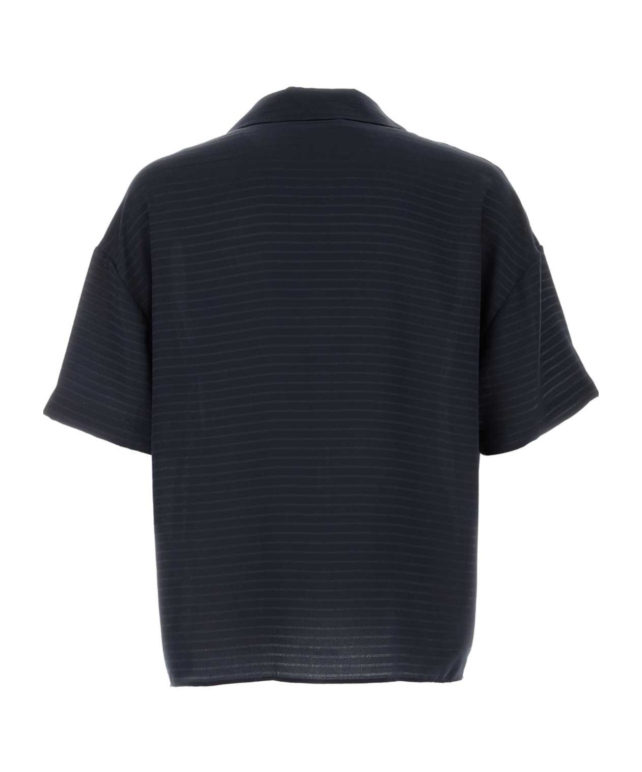 Saint Laurent Men Navy Blue Silk Oversize Polo Shirt In Blue