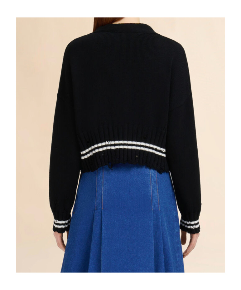 Marni Ribbed Hem Cropped Crewneck With Striped Detail
