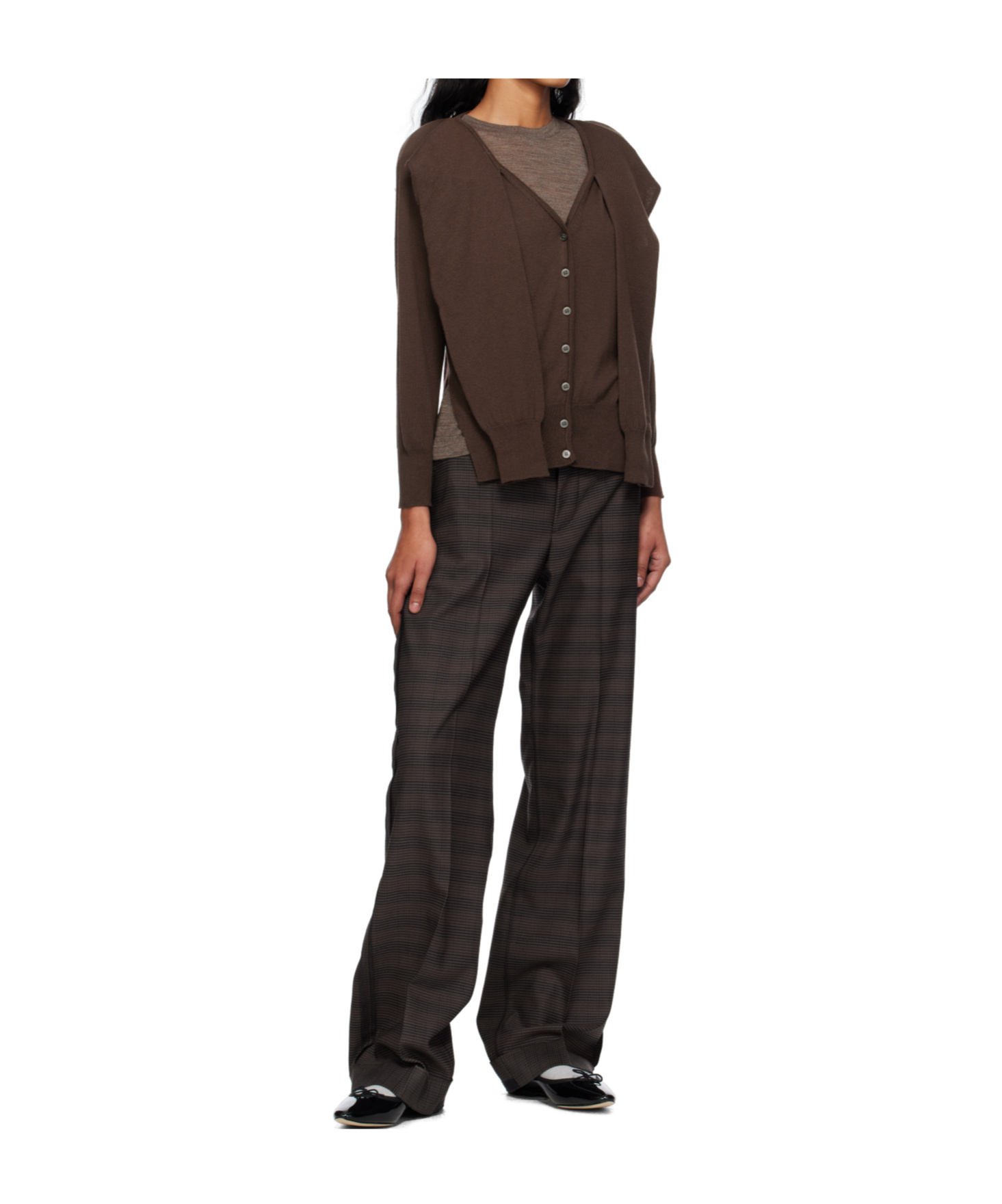 Open Yy Sleeve Layered Cardigan In Brown