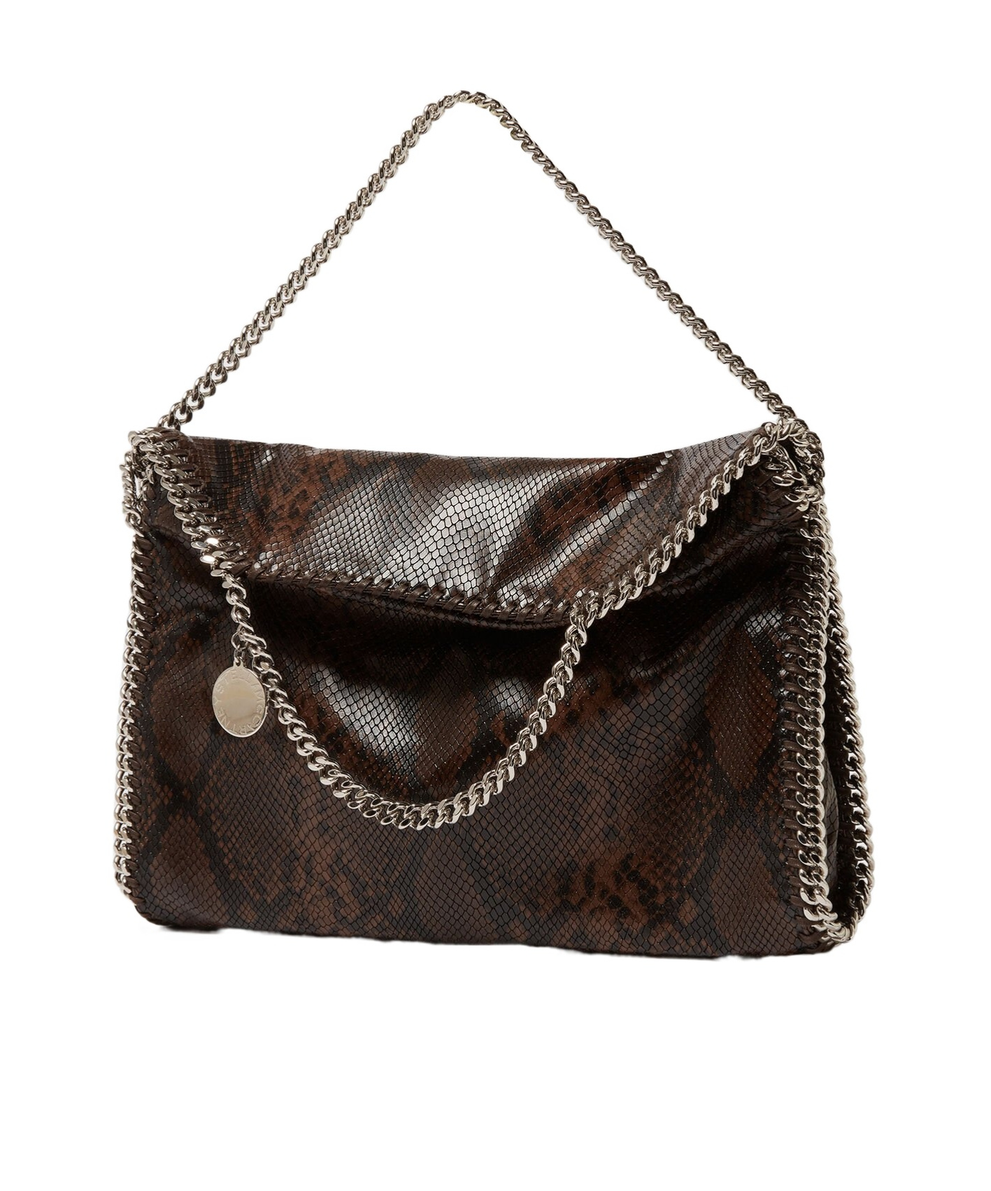 Stella Mccartney Falabella Fold-over Snakeskin-effect Tote Bag In Brown