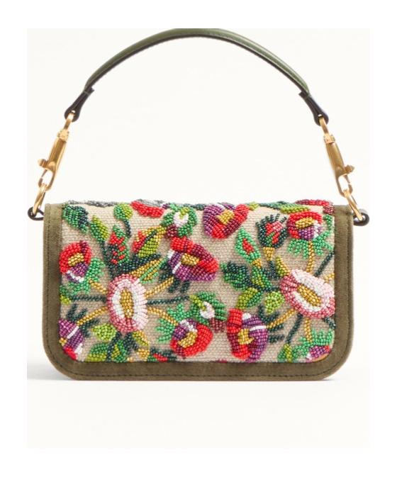 Valentino Loco Small Flower Beaded Shoulder Bag In Nude