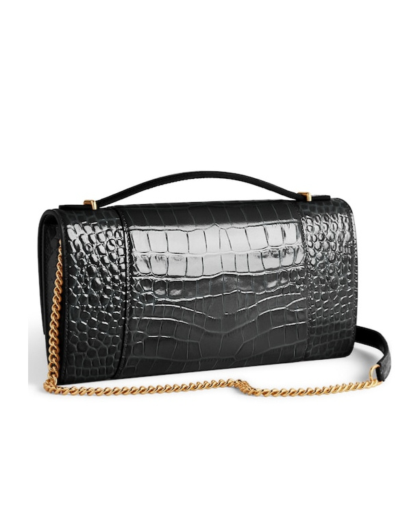Balenciaga Hourglass Croc-effect Patent-leather Shoulder Bag In Black
