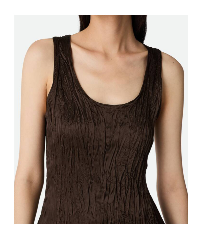 Bottega Veneta Viscose Satin Crushed Tank Top In Ebony