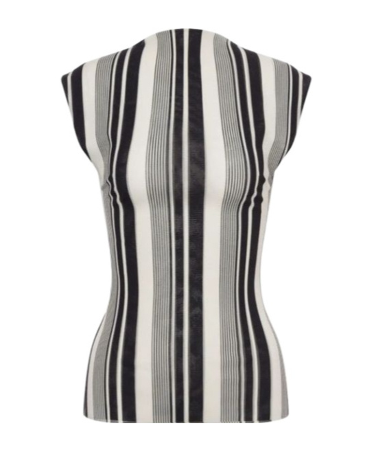 Shop Philosophy Di Lorenzo Serafini Stripe Print Stretch Tulle Top In Black