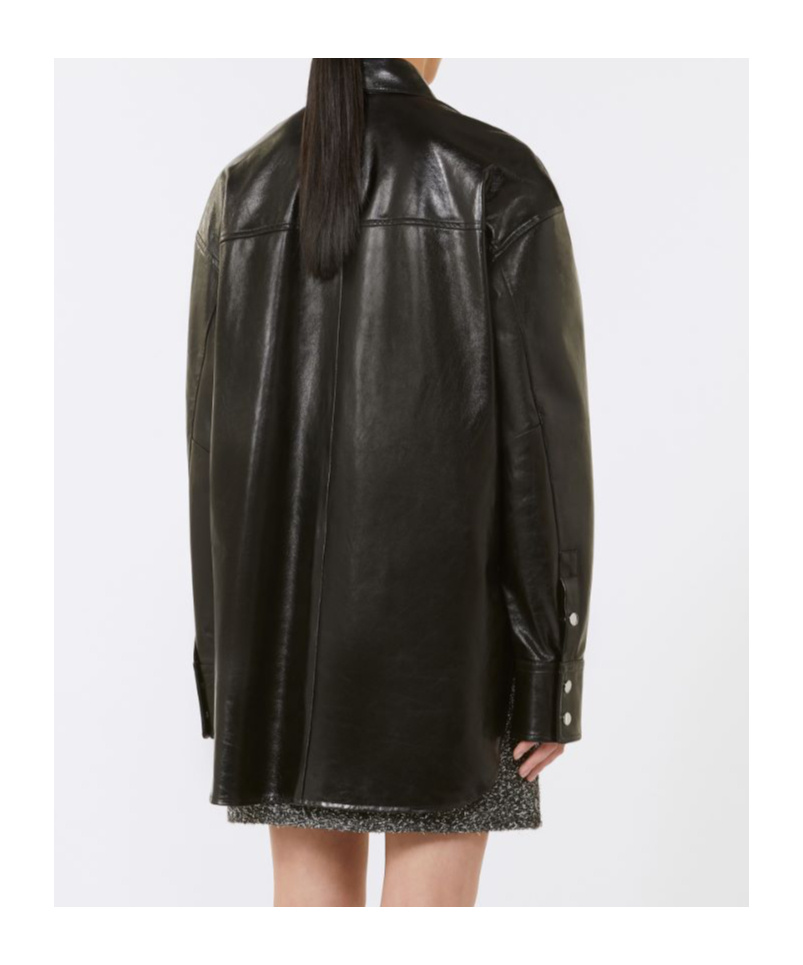 Sportmax Long-sleeved Leather Shirt In Black